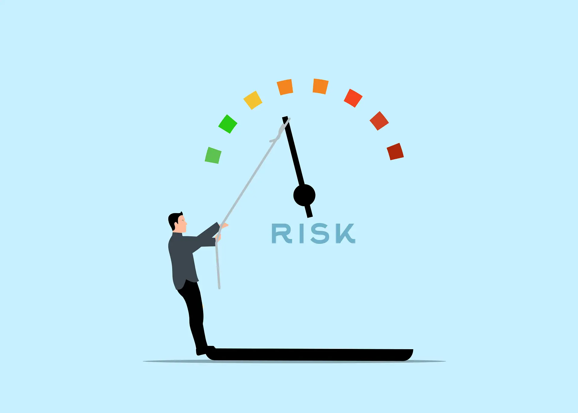 Illustration of a person pulling a lever to lower a risk gauge needle from red toward green